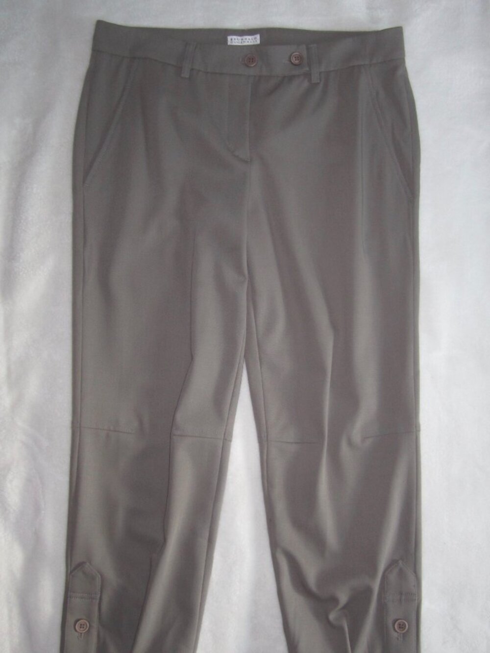 BRUNELLO CUCINELLI Virgin Wool Crop Button Cuff Hem Pants Women's 8